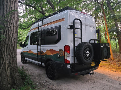Classic Design Rover Vans Tire Carrier & Ladder Combo for Ford Transit