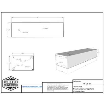 NW Conversions 20 Gallon Driver Side Transit Undercarriage Water Tank (TR-UC-20) GoCode