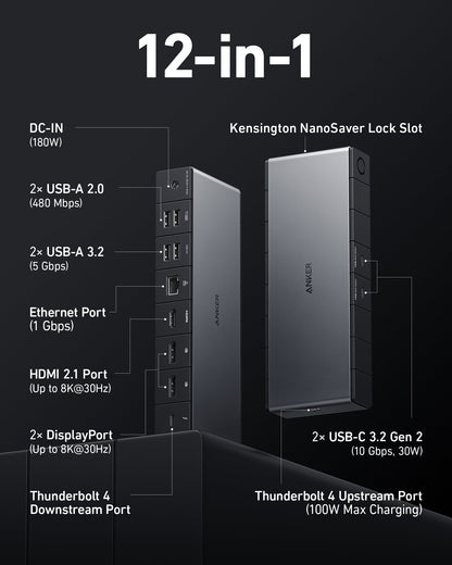 Anker <b>778</b> Thunderbolt Docking Station (12-in-1, Thunderbolt 4)
