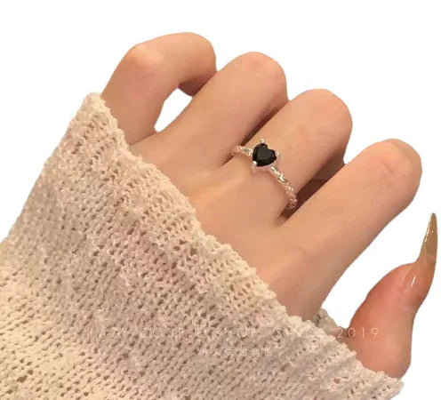 S925 Sterling Silver Black Zirconia Love Twist Ring The Build-Out Shop