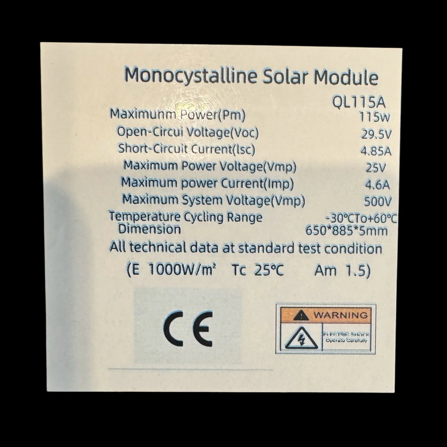 115w Semi-Rigid Solar Panel-  50" x 18"