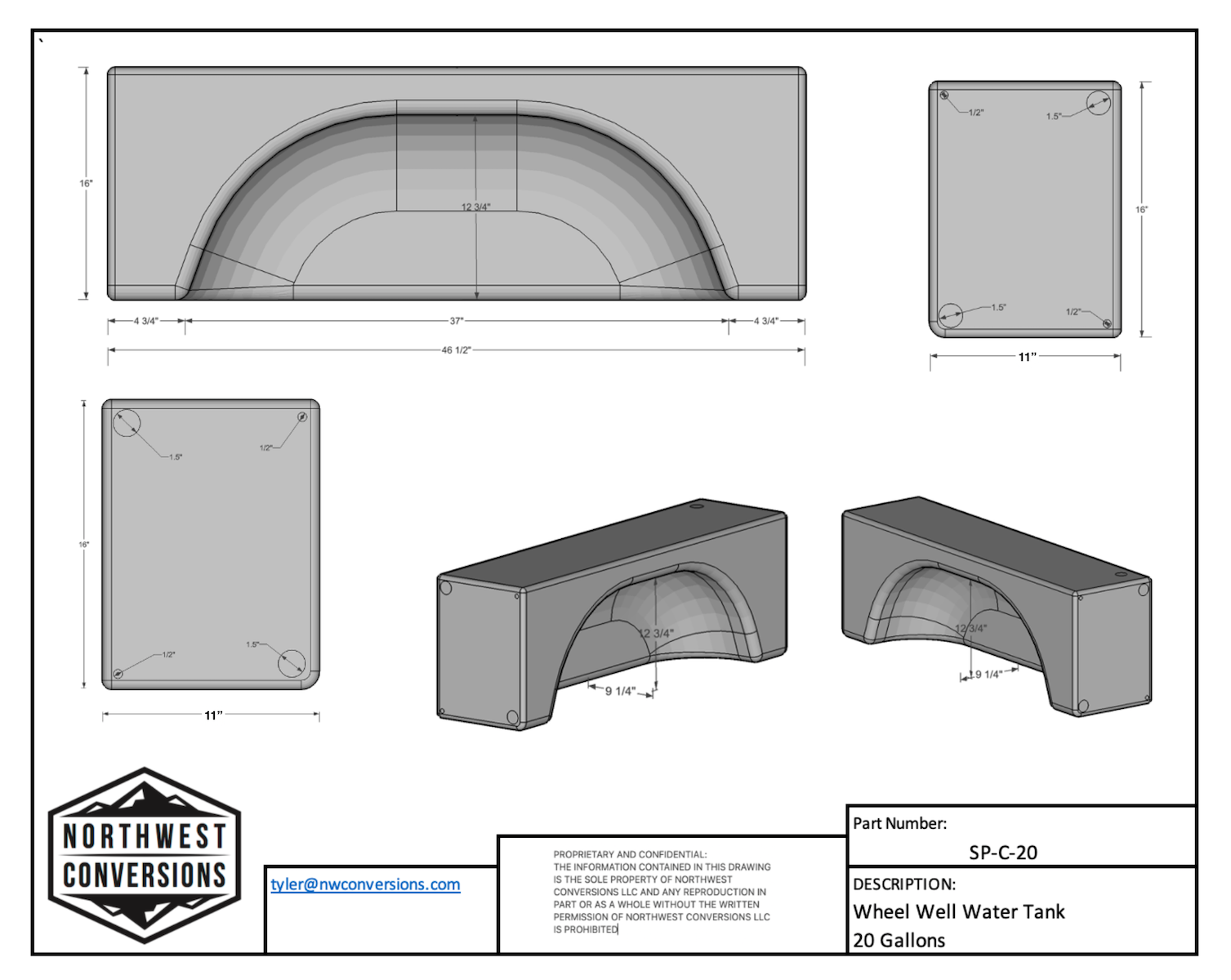 NW Conversions 20 Gallon Wheel Well Water Tank - Centered (SP-C-20) GoCode