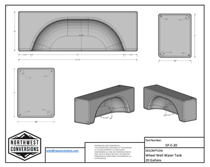 NW Conversions 20 Gallon Wheel Well Water Tank - Centered (SP-C-20) GoCode
