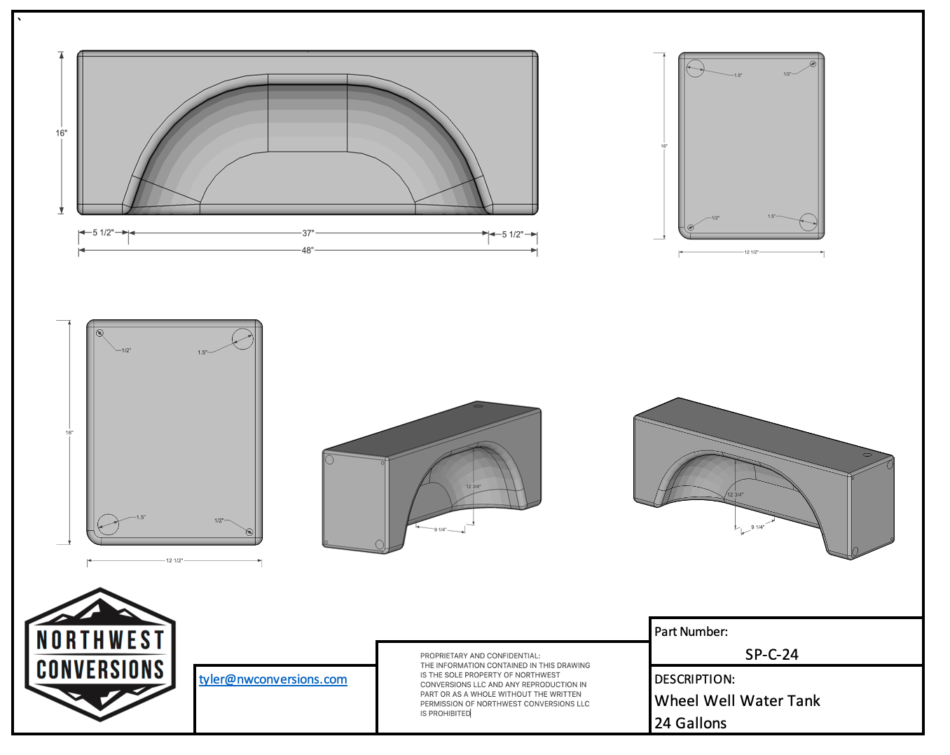 NW Conversions 24 Gallon Wheel Well Water Tank - Centered (SP-C-24) GoCode