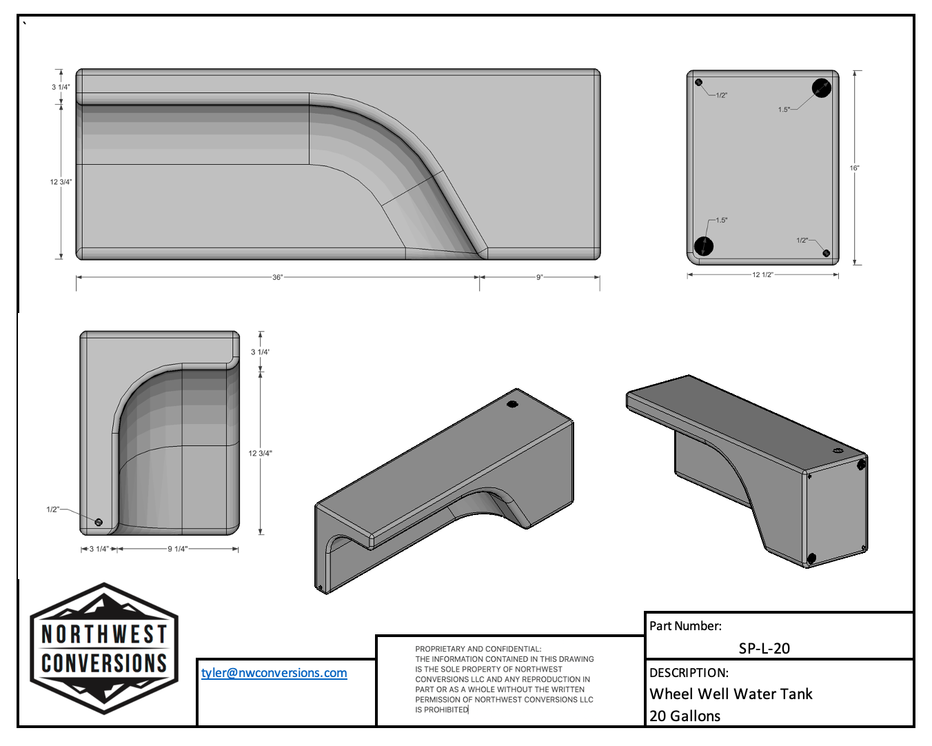 NW Conversions 20 Gallon Wheel Well Water Tank - Left (SP-L-20) GoCode