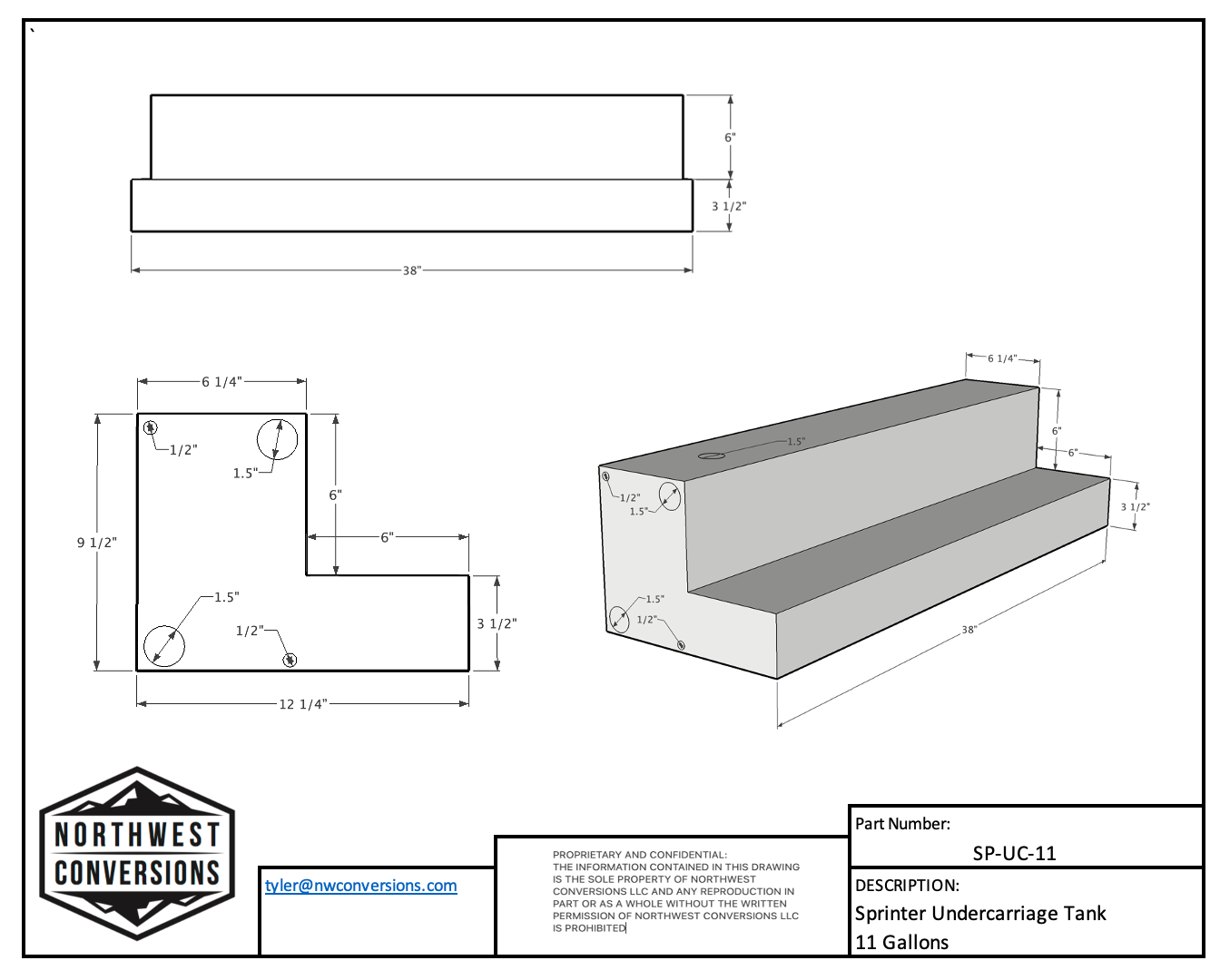 NW Conversions 11 Gallon Mercedes Sprinter Undercarriage Water Tank (SP-UC-11) GoCode