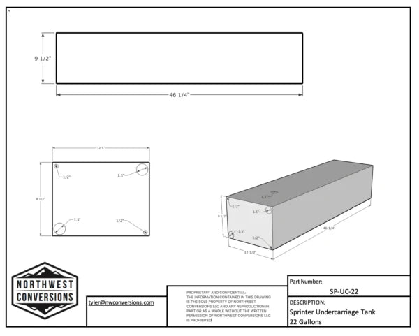 NW Conversions 22 Gallon Mercedes Sprinter Driver Side Undercarriage Water Tank (SP-UC-22) GoCode
