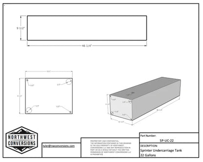 NW Conversions 22 Gallon Mercedes Sprinter Driver Side Undercarriage Water Tank (SP-UC-22) GoCode