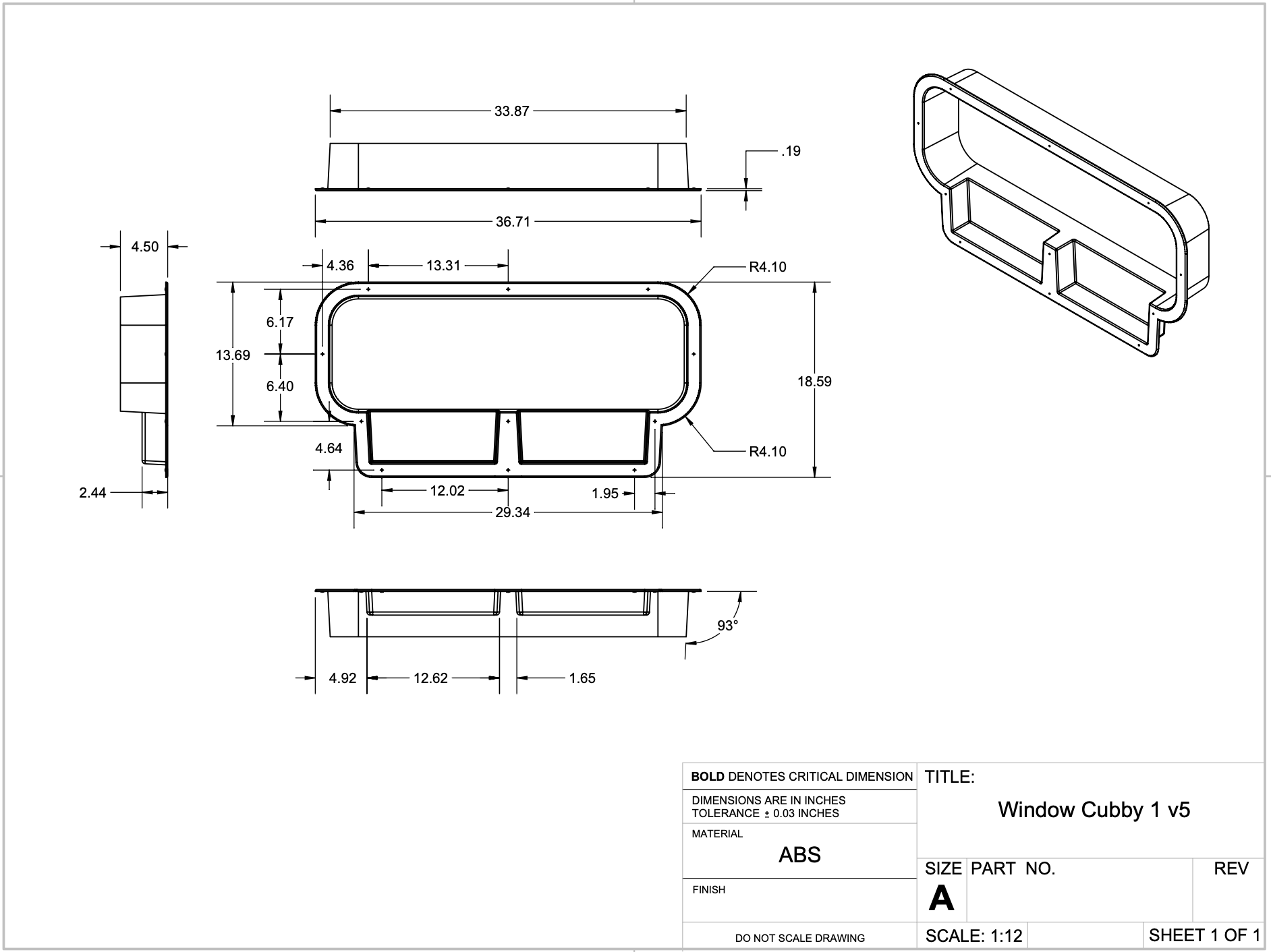 Mercedes Sprinter 10x33 Bunk Window Trim Ring with Storage Cubbies GoCode