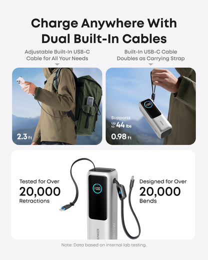 Anker Laptop Power Bank (25K, 165W, Built-In and Retractable Cables)